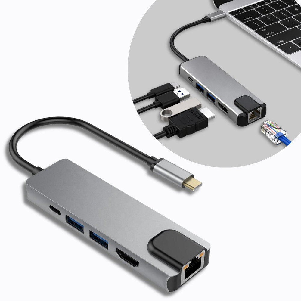 Hub USB-C 5 em 1 · HDMI 4K · Ethernet Gigabit · carregamento PD
