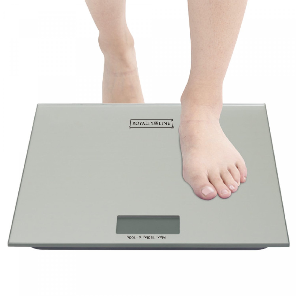Báscula de baño digital Royalty Line · Plateada, vidrio templado, 180 kg
