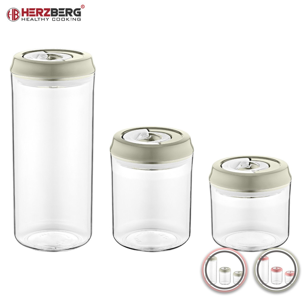Set de botes de conservación al vacío Herzberg · 3 piezas, 1250/700/400 ml, gris