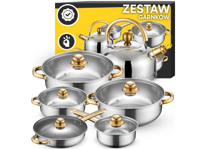Batería de cocina 11 piezas con hervidor OR200 · inox y oro