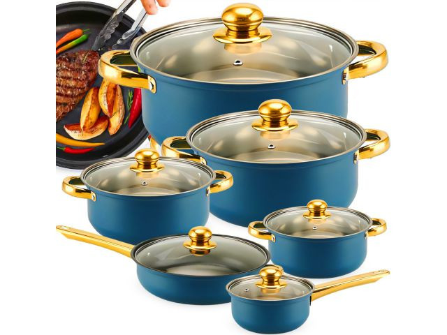 Batería de cocina 12 piezas OR203 · azul y oro