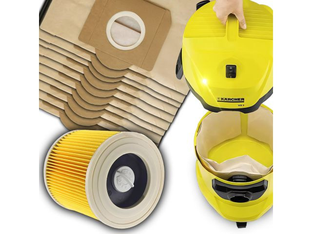 10 bolsas + filtro para Kärcher WD2/WD3/MV3