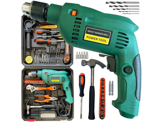 Taladro percutor 550 W con maletín de 37 piezas
