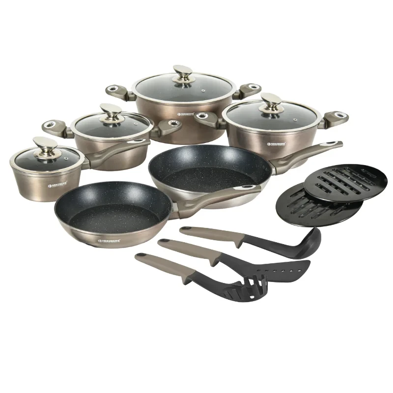 Batería de cocina 15 piezas mármol · carbón · Herzberg