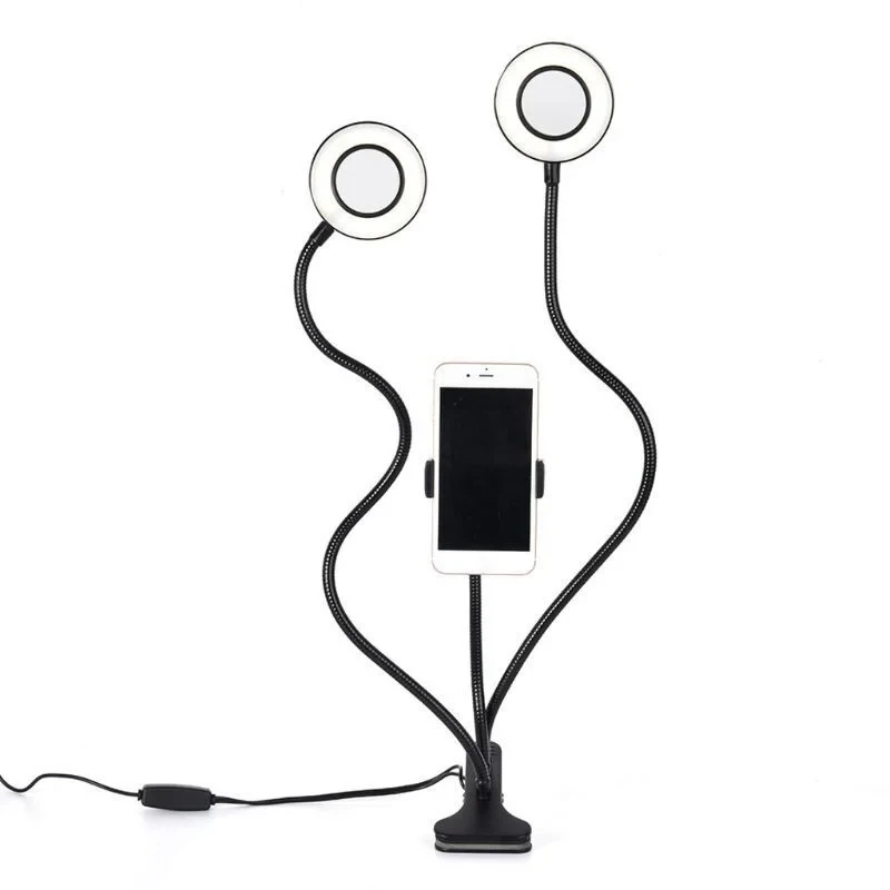 Aro de luz doble 9 cm con brazo de 62 cm y soporte de móvil