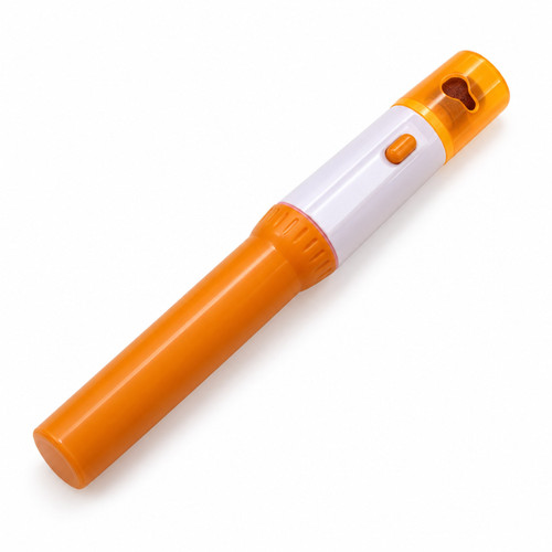 Lima de uñas eléctrica PetPedicure naranja intenso con centro blanco, botón ovalado y tapa naranja translúcida