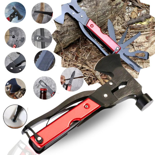 Hacha multiherramienta 17 en 1 · acero inoxidable con bloqueo