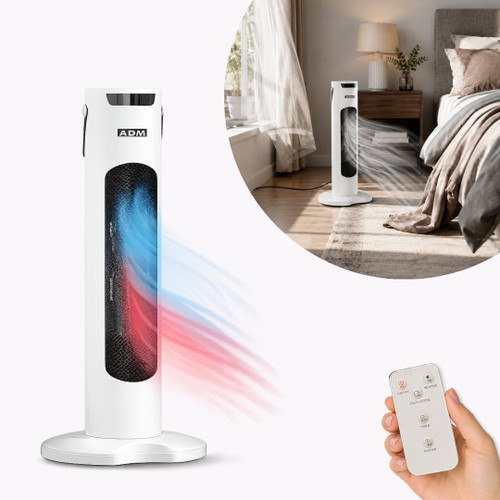 Calefactor cerámico de torre ADM · 1500 W, oscilante, mando a distancia