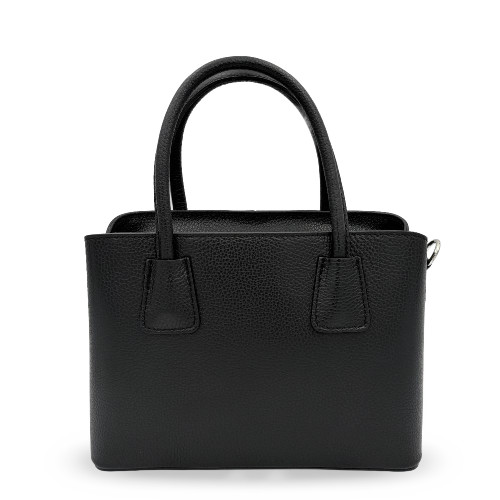 Bolso de mano pequeño de piel auténtica granulada en color negro