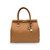 Bolso de mano tipo bauletto de piel auténtica con candado en color cuero