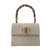 Bolso de mano de piel efecto coco con asa de bambú en color beige