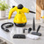 Limpiadora a vapor RETOO amarillo intenso en encimera de cocina con manguera, boquillas, cepillos, funda, vaso y embudo