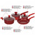 Batería 7 piezas mármol apta para horno · rojo · Herzberg