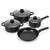 Batería de cocina 13 piezas de acero al carbono negro con tapas de cristal y utensilios de nailon · Herzberg