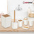 Set de baño de 6 piezas en cerámica y bambú · crema mate