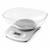 Balanza de cocina digital gris plata con bol transparente, plato redondo, pantalla LCD y dos botones claros