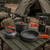 Batería de cocina de camping y supervivencia · aluminio con asas plegables