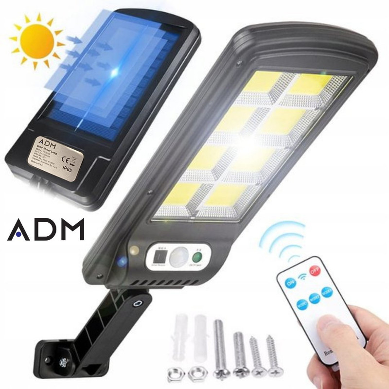 Farola solar ADM con sensor de movimiento · batería de 1200 mAh y mando