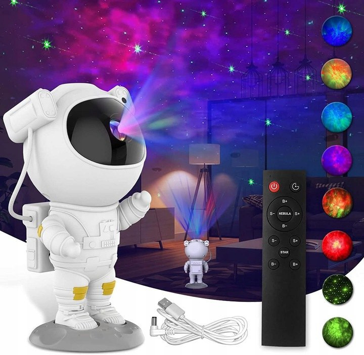 Proyector de estrellas astronauta · con mando y luz nocturna LED