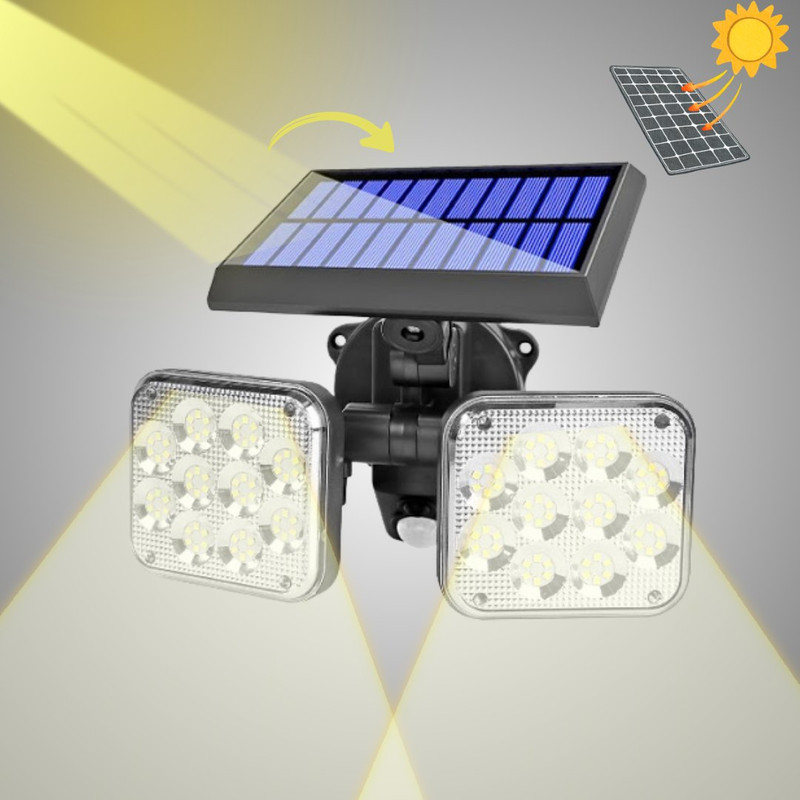 Foco solar de 120 LED con sensor crepuscular y de movimiento · 50 m²