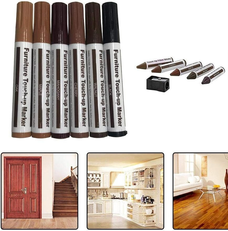 Kit de reparación de muebles · 6 tonos con cera y rotulador