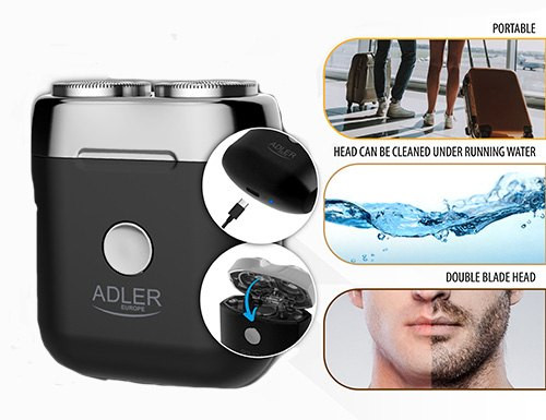 Afeitadora de viaje Adler AD 2936 · 2 cabezales y carga USB