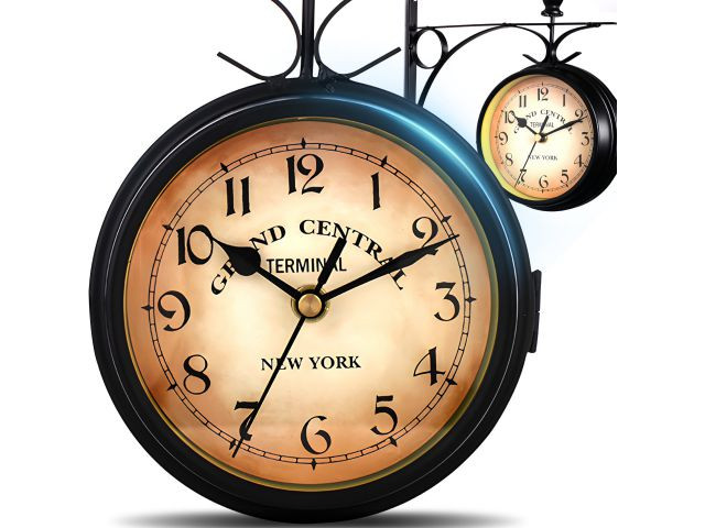 Reloj de pared doble cara estilo estación · metal - imagen 1