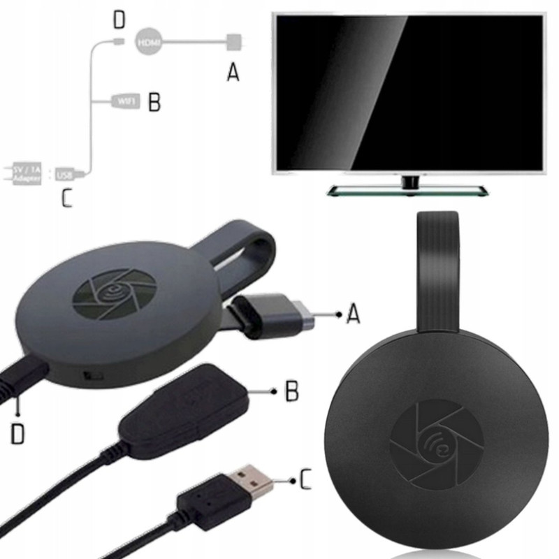 Adaptador HDMI sem fios para TV · Full HD 1080p, WiFi 2,4 GHz