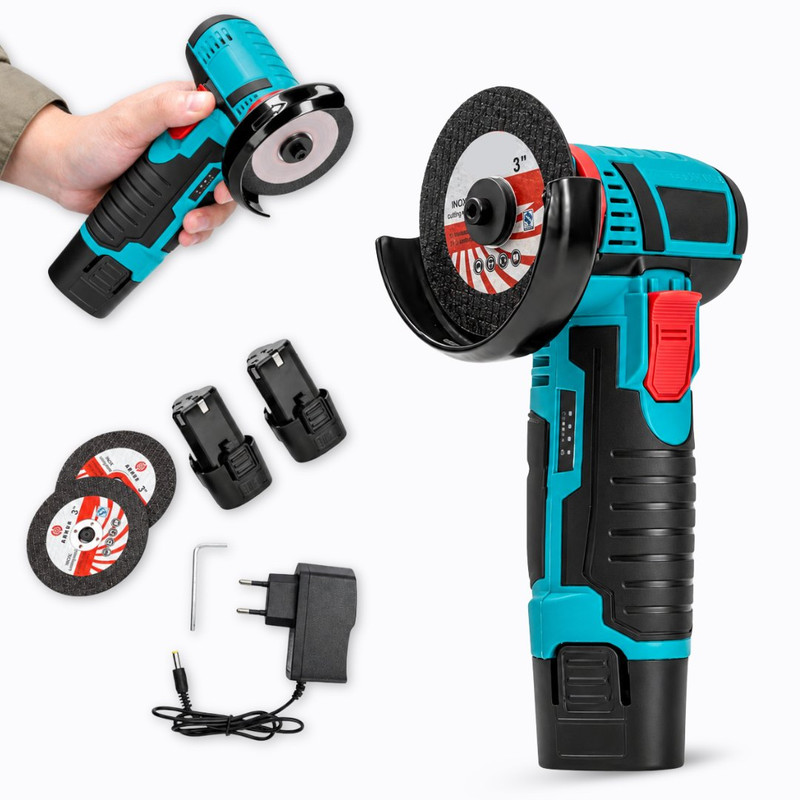 Amoladora angular a batería ADM 12 V · 2 baterías · discos 76 mm
