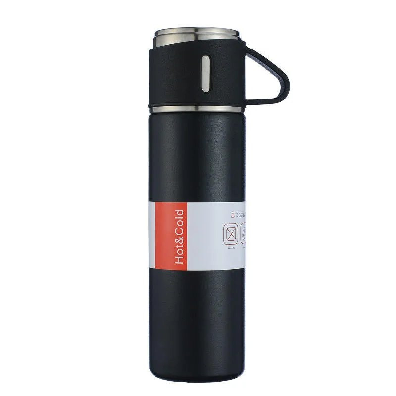 Termo de aço inoxidável Herzberg · 500 ml · 3 copos · 12 h frio e quente