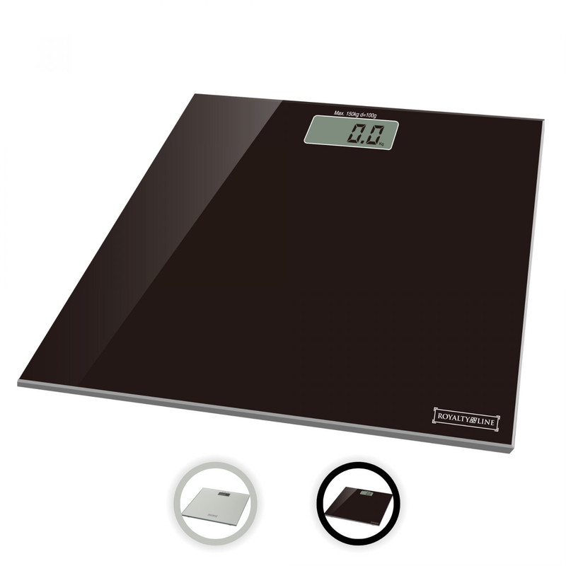 Báscula de baño digital Royalty Line · Negra, vidrio templado, 180 kg