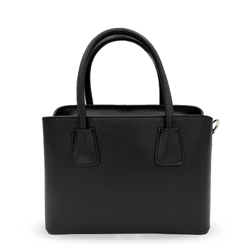 Bolso de mano pequeño de piel auténtica granulada en color negro