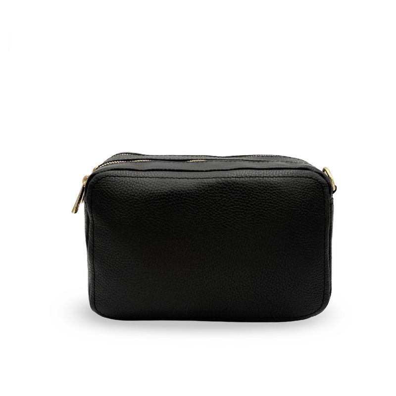 Bolso bandolera tipo cámara de piel auténtica en color negro