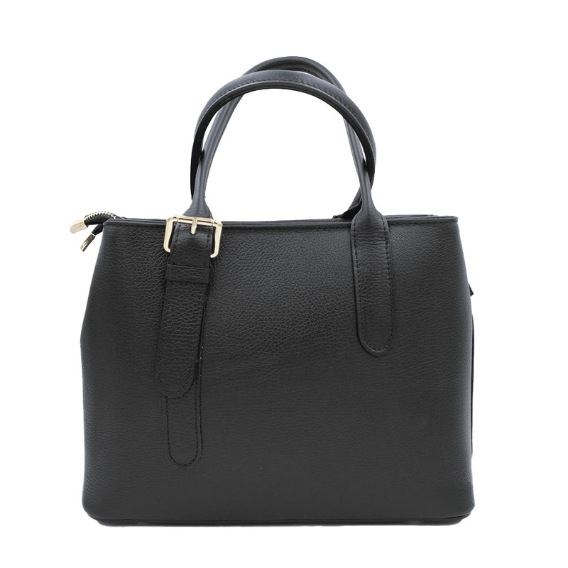 Bolso de mano de piel con hebillas en color negro