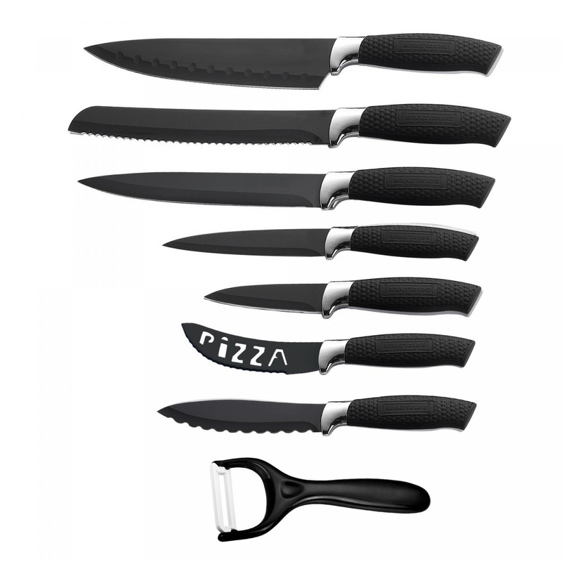 Juego de 7 cuchillos antiadherentes con pelador · negro · Royalty Line