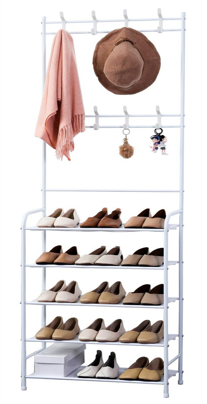Perchero de recibidor 4 niveles con zapatero · 60 x 170 cm