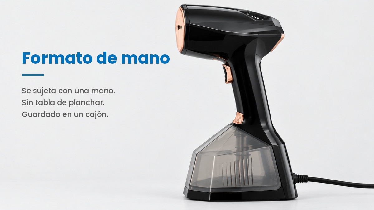 Perfil del vaporizador de ropa de mano con el depósito y el cable