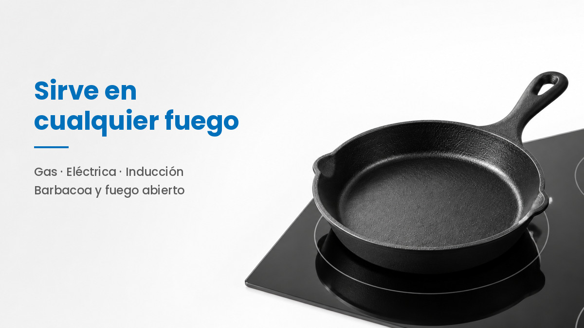 Sartén de hierro fundido sobre una placa de inducción
