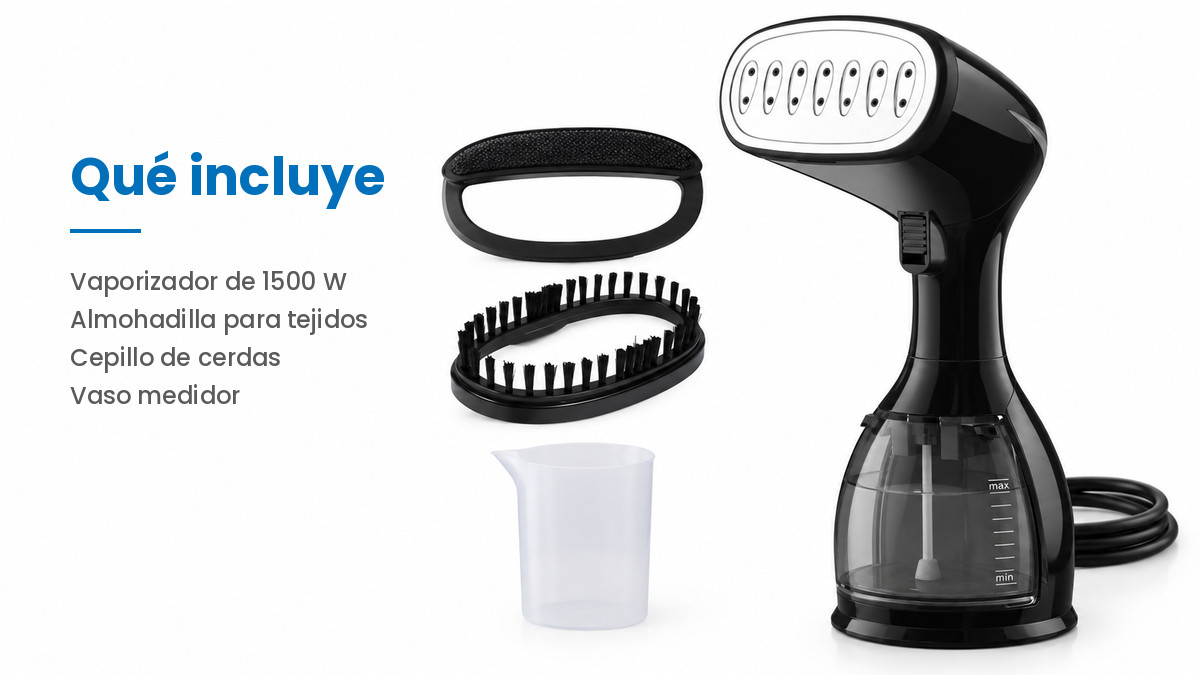 Vaporizador de ropa 3 en 1 con la almohadilla, el cepillo y el vaso medidor