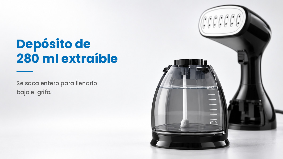 Depósito de agua de 280 ml extraído del vaporizador de ropa