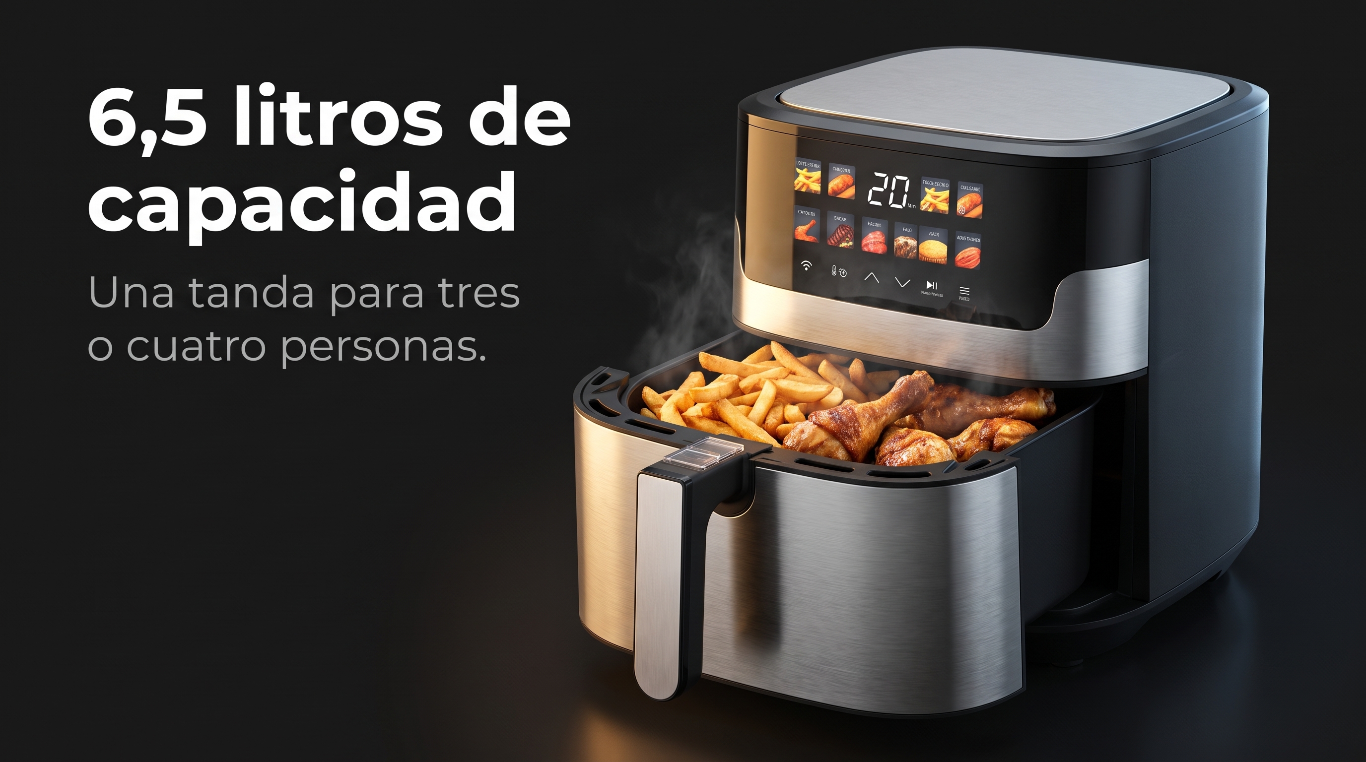 Cesta de 6,5 litros llena de patatas y muslos de pollo para tres o cuatro personas