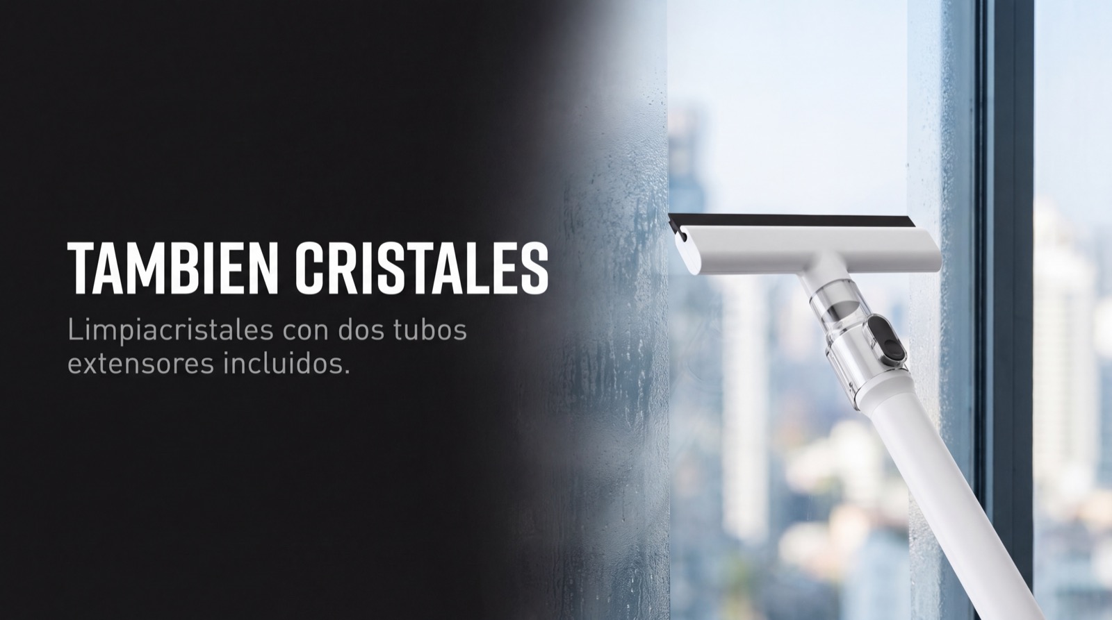 Accesorio limpiacristales con dos tubos extensores para ventanas