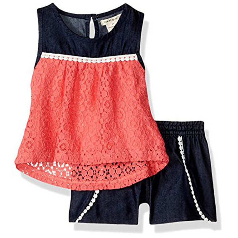 One Step Up One Step Up  2 Piece Melon Lace Top and Short Set - 4Yrs