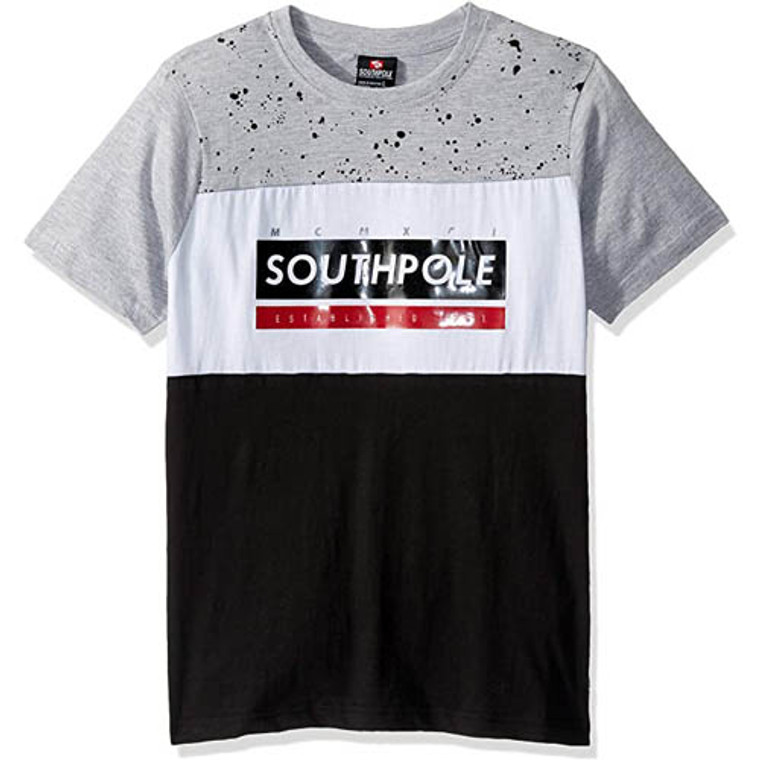 Southpole Color Block Gel Print Tee Shirt Grey Multi - 4/5 Yrs