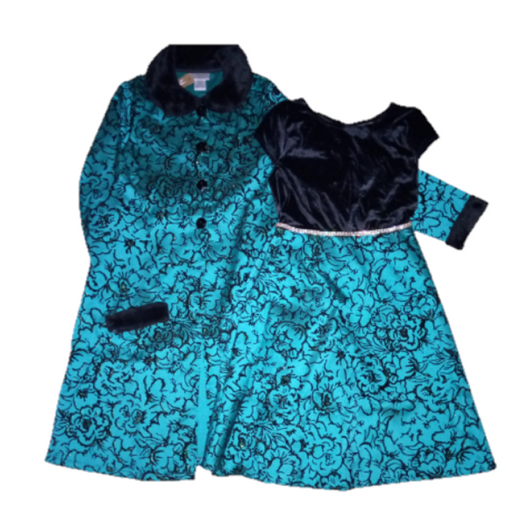 Emily West Girls' Woven Flocked Coat Set with Matching Velvet Dress.