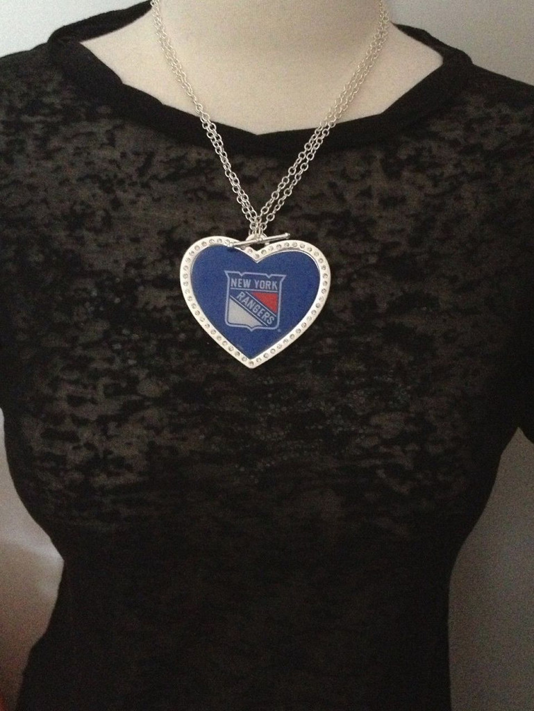 New York Rangers Crystal Heart Necklace Large