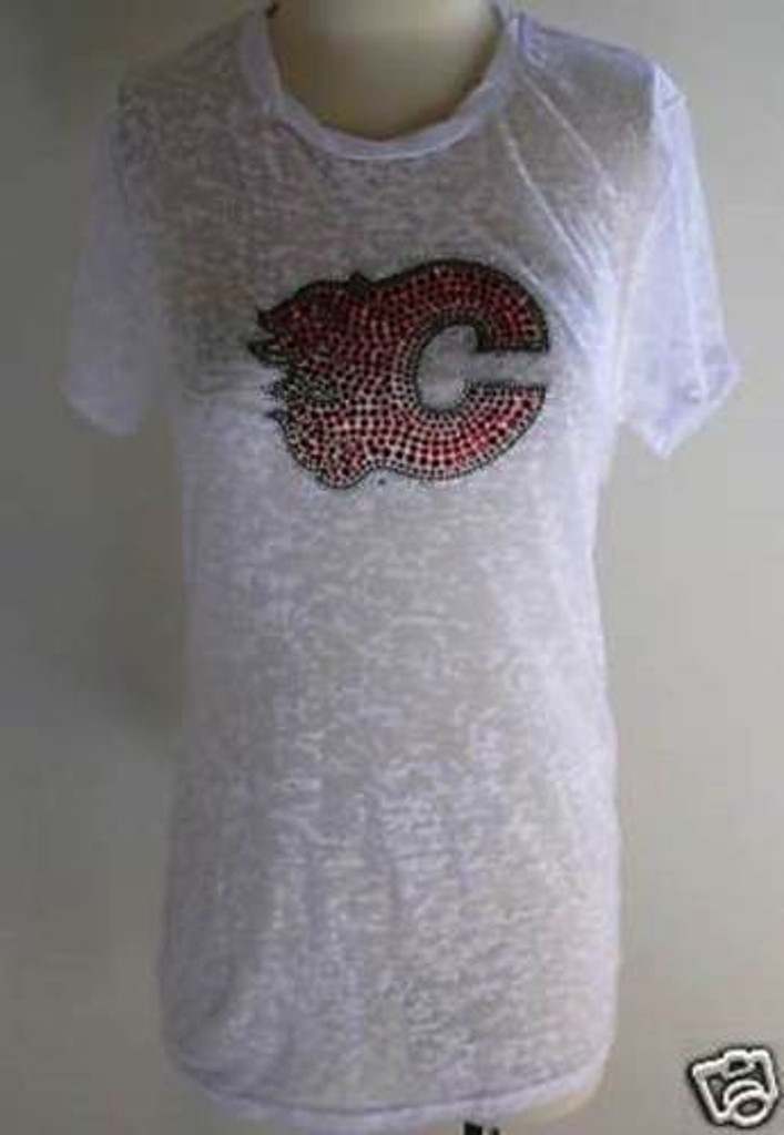 Calgary Flames Ice It Crystals Women's Burnout Tee Shirt