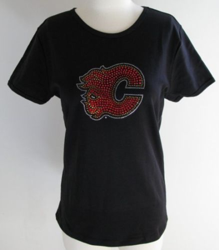 Calgary Flames Ice It Crystals Women's Babydoll Tee Shirt