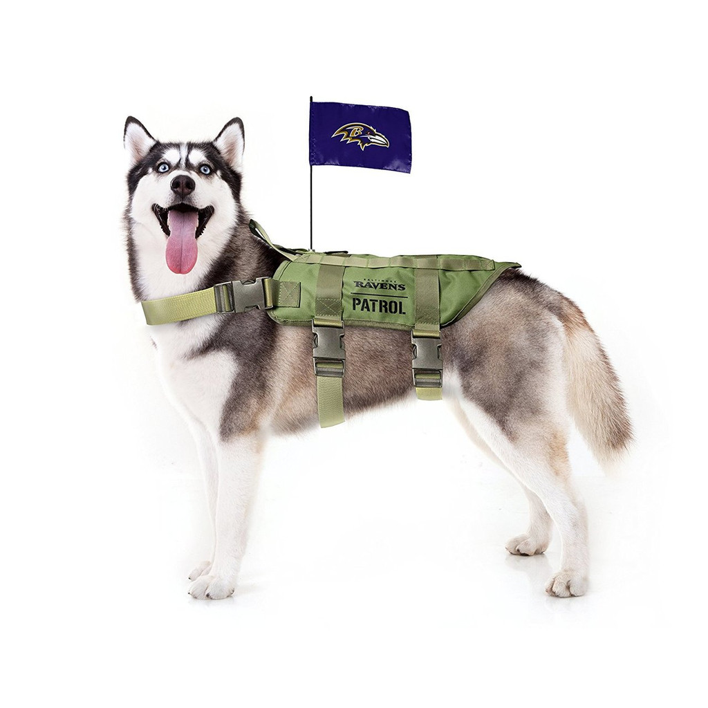 Baltimore Ravens Dog Pet Premium Tactical Vest Harness w/ Flag