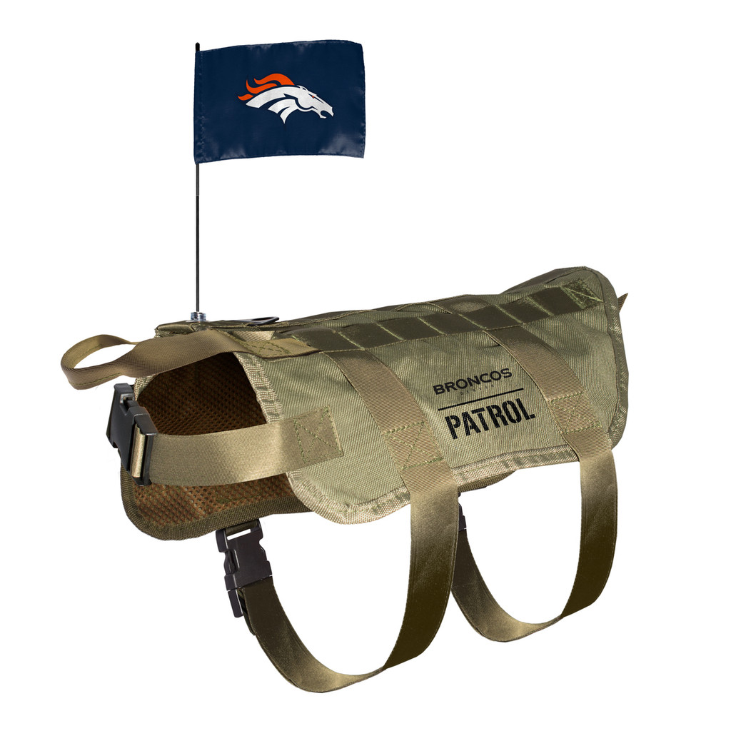 Denver Broncos Dog Pet Premium Tactical Vest Harness w/ Flag